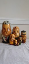 Vintage Handmade & Painted  Russian Political Matryoshka Nesting Doll Set Of 7