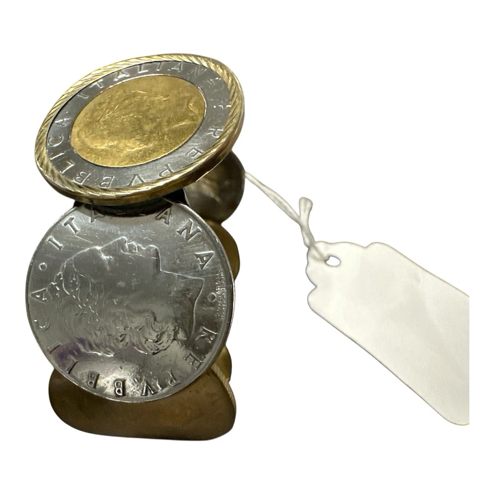 Brazalete Brazalete Moneda República Italiana Acero Inoxidable Bisel Oro 14K Milor Italia Foto 4 de 4