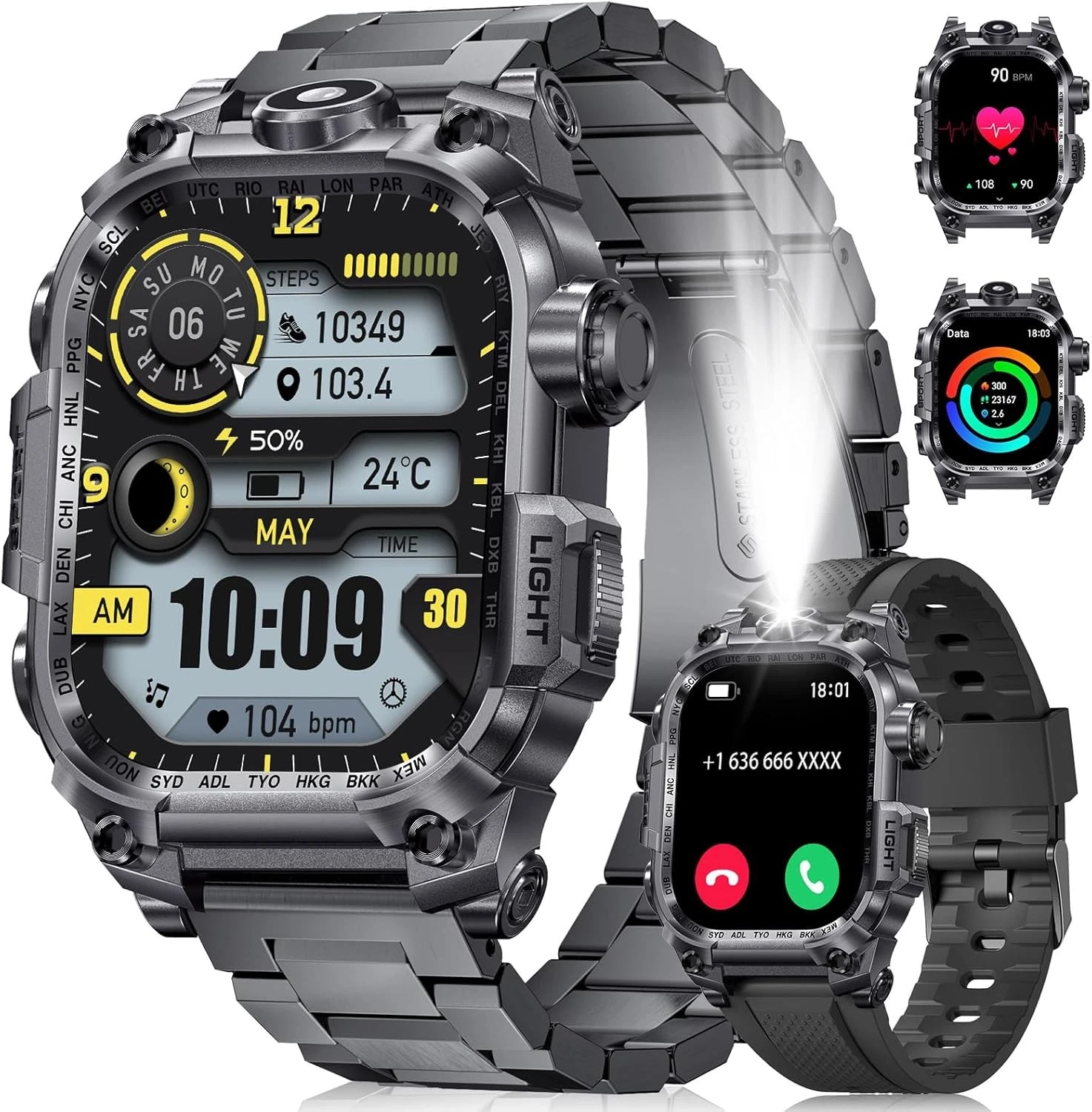 Military Smart Watches for Men(Answer/Make Calls),2.01" HD Screen Sports Smartwa