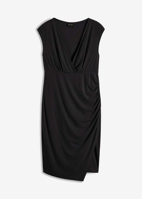 Kurzarm-Kleid mit Cache-Coeur-Ausschnitt Gr 40/42 Schwarz Damen Jerseykleid Neu*