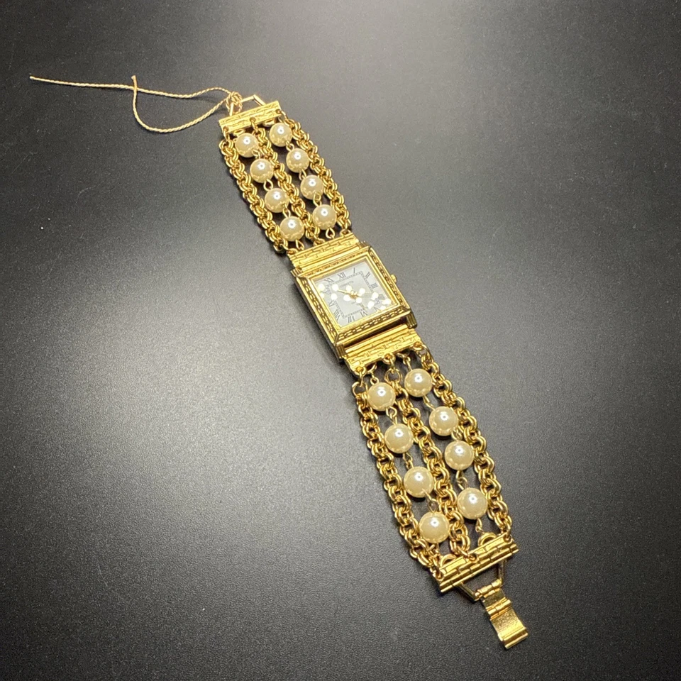 "Reloj Kenneth Jay Lane De Colección ~ Perla + Tono Dorado ~ Nuevo Sin Etiquetas ~7""" Foto 3 de 4