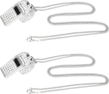 2Pcs Bling Whistle, Metal Crystal Rhinestone Whistles Loud Crisp Sound Sports Wh