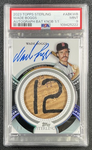 1/1 WADE BOGGS PSA 9 2023 TOPPS STERLING GAME-USED BAT KNOB RELIC AUTO 1/1
