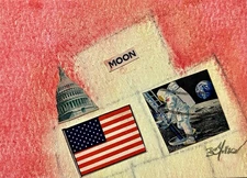 Man On Moon - Original Stamp Art Collage Mixed Media Surrealism ACEO artplanet9