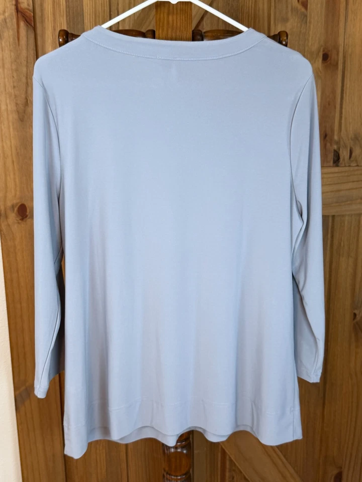 Top Anne Klein para mujer con cremallera frontal azul claro manga larga talla L Foto 2 de 4