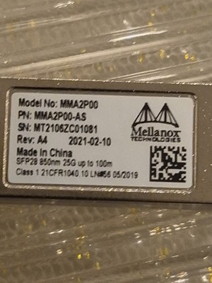 MMA2P00-AS Mellanox 25GbE SFP28 LC-LC 850nm SR up to 100m Optical Transceiver