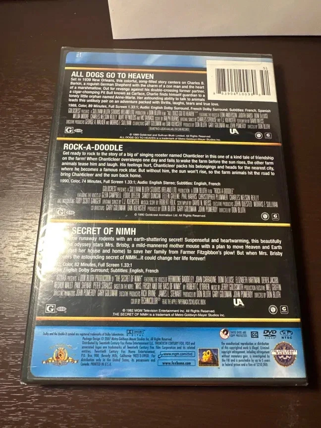 HTF! All Dogs Go To Heaven / Rock-A-Doodle / The Secret of Nimh, 3-Disc DVD - Image 2 of 4