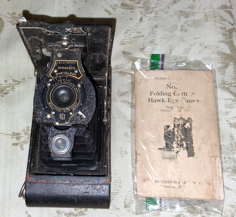 Antique Kodak No2 Folding Cartridge HawkEye Camera&Manual Vintage 120 Film 1910