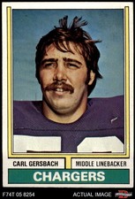 1974 Topps #202 Carl Gersbach Chargers RC Duke / West Chester 5 - EX