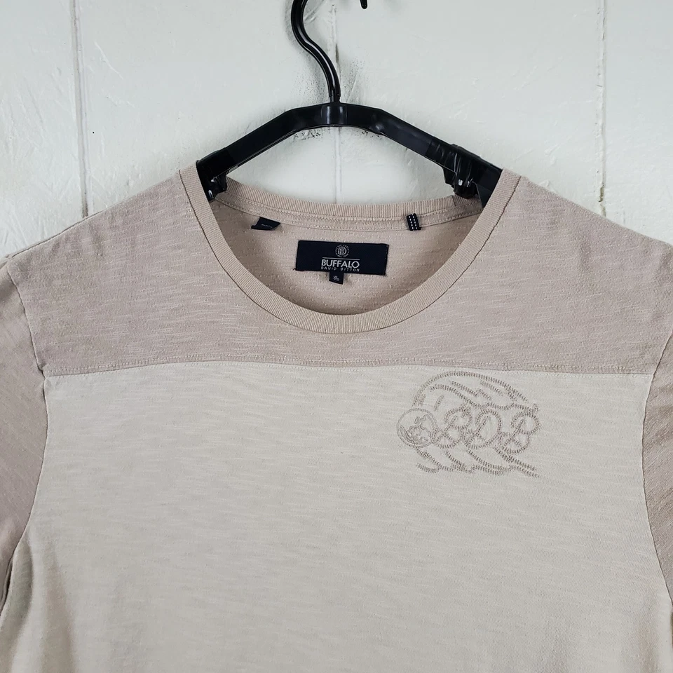Camisa Buffalo David Bitton Para Hombre Extra Grande Beige Cuello Redondo Manga Corta Logo Foto 2 de 4