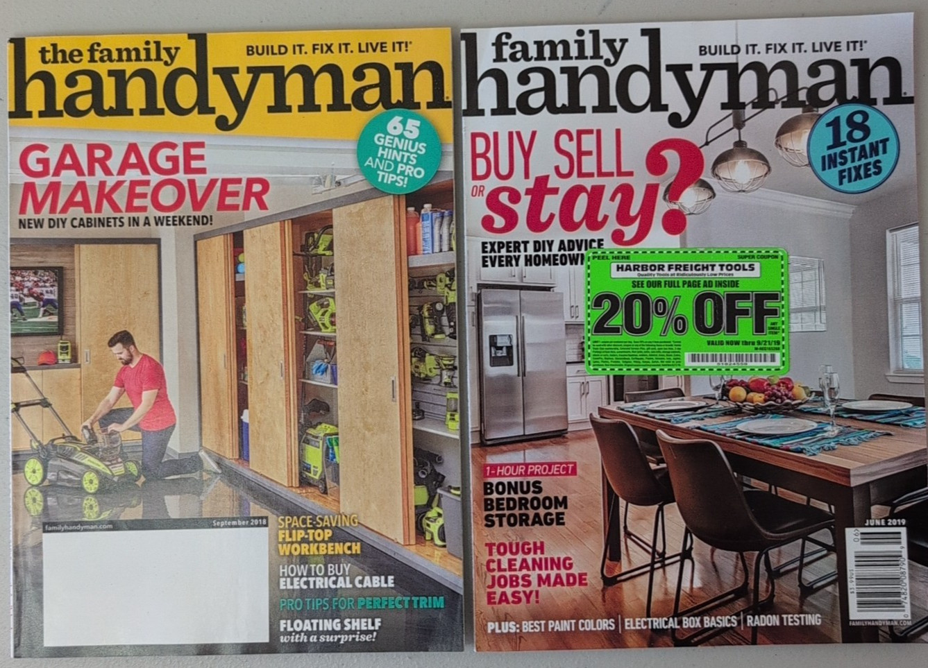 The Family Handyman Magazine Lot of 2 Sept 2018 June 2019 Kitchen Garage Cabinet