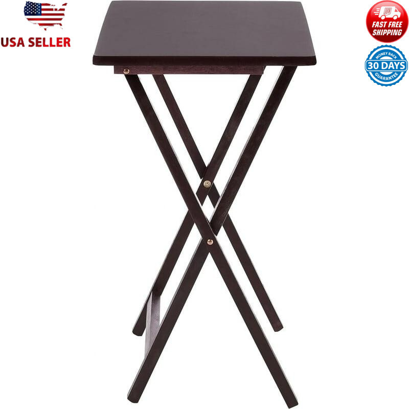 2 Pack Lightweight Folding TV Tray Table Set Rubberwood Walnut Finish 19x15x26