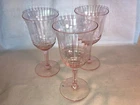 Three Pink Optic Panel 6.75 Inch Footed Tumblers Depression Glass