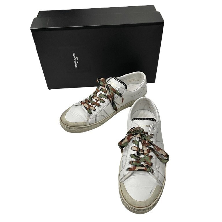 Sneakers basse YSL Saint Laurent uomo taglia 42 US9 bianco pelle mimetica