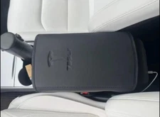 Car Armrest Cover Tesla Model 3 Y PU Leather Center Console Cover BLACK