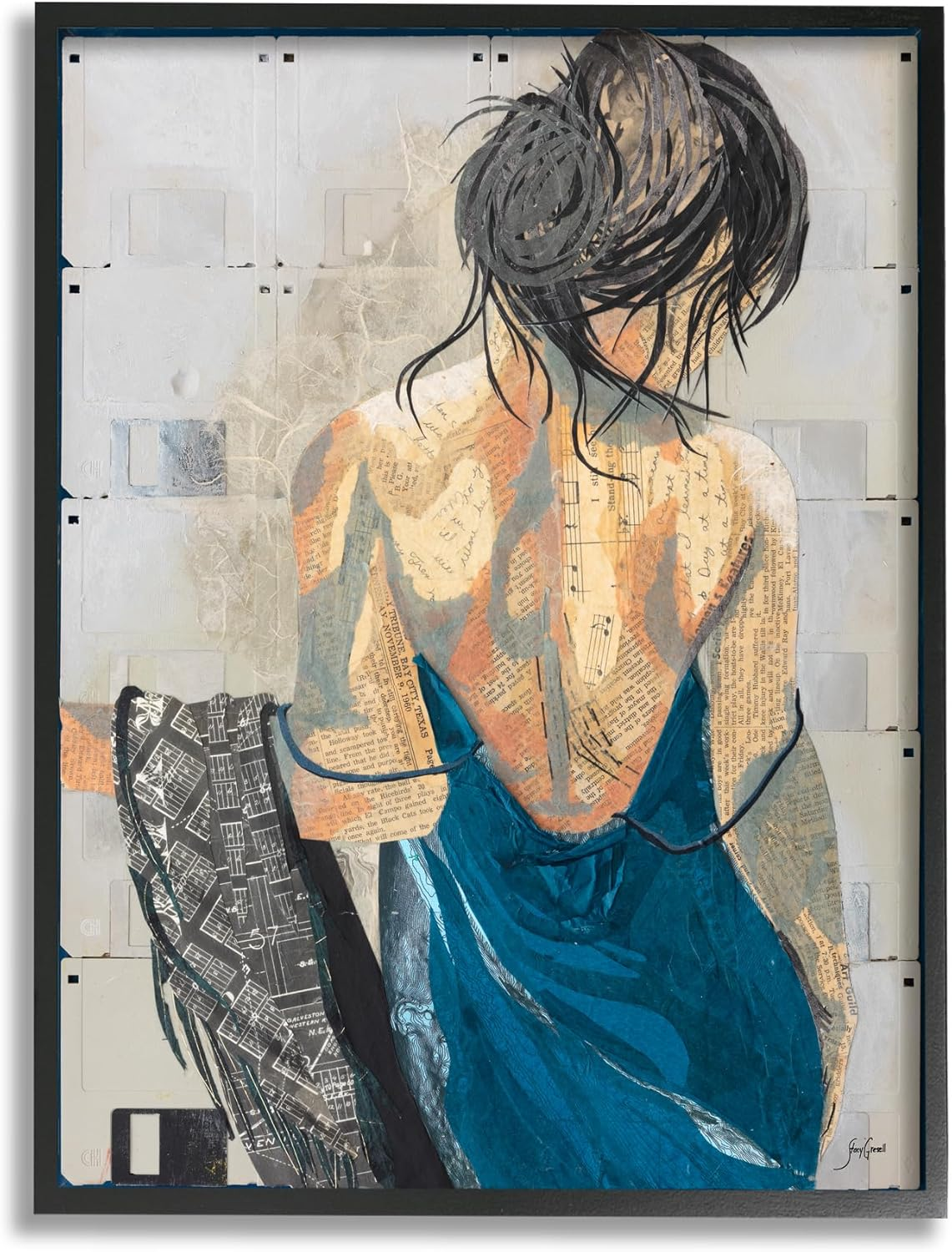 Girl with Music Notes Collage Black Framed Giclee Art Design by Stacy Gresell