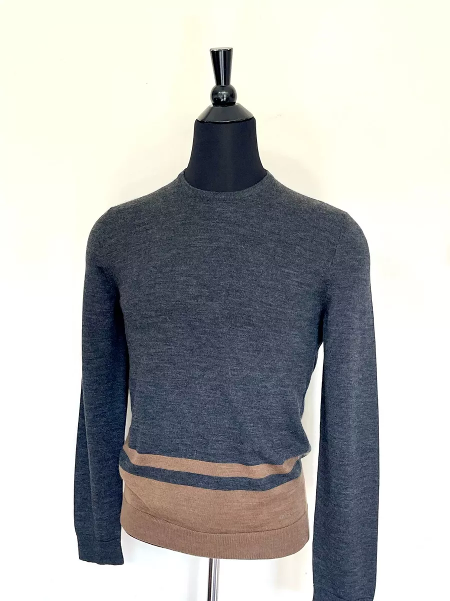 New Gucci Men s Sweater L sz Crew Neck Pullover Gray Beige Wool