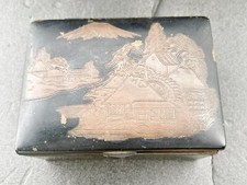 VINTAGE ANTIQUE JAPANESE LAQUERED METAL TIN BOX WOOD INSERT