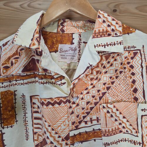 VTG 50s 60s Burns Philp Hawaiian Shirt Men Large (Boxy) Geometric Stain READ - Picture 2 of 13