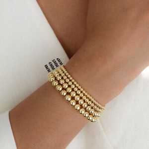 Authentic 14k Gold Plated Beads Beaded Stackable Bracelets Women Bohemian 4mm 5mm 6mm 8mm