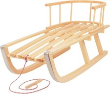 Holzschlitten Schlitten Holzrodel mit Rückenlehne aus Holz - Buchenholz