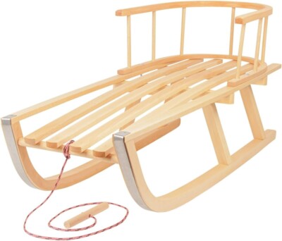 Holzschlitten Schlitten Holzrodel mit Rückenlehne aus Holz - Buchenholz
