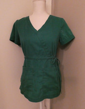 Women's Sz Small koi by Kathy Peterson Green Scrub Top with Side Ties Style 137