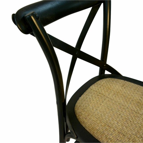Hamptons Cross Back Bar Stool Birch American Oak Rattan Seat in Black - Picture 9 of 9