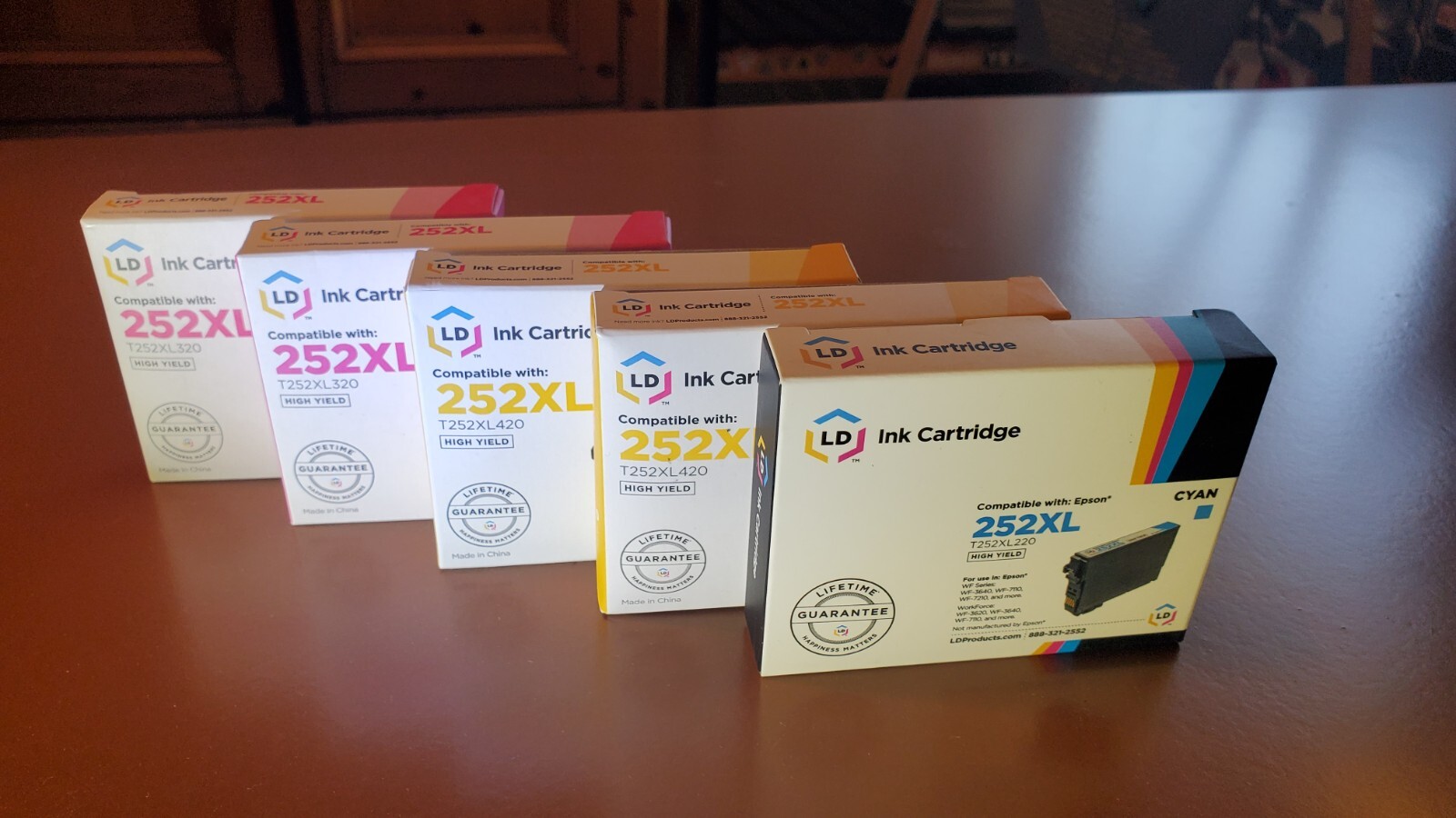 252xl ink cartridges (LD) for Epson Printers - 2 Yellow, 2 Magenta, 1 Cyan --image