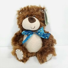 First  Main Mac Brown Tan Teddy Bear Plush Stitched Ears Feet Blue Bow w/ Tags