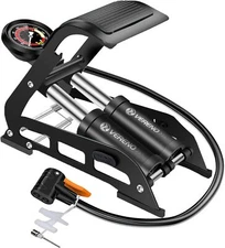 Double-cylinder bicycle floor foot pump with 160 PSI precision pressure gauge