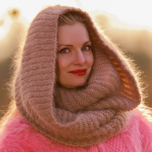 Infinity mohair scarf round shawl hand knit fuzzy wool neck warmer SUPERTANYA - Picture 22 of 40