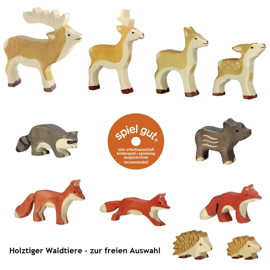 Holztiger Hirsch Rentier Reh Fuchs Waschbär Igel Waldtiere Holz Tier Auswahl