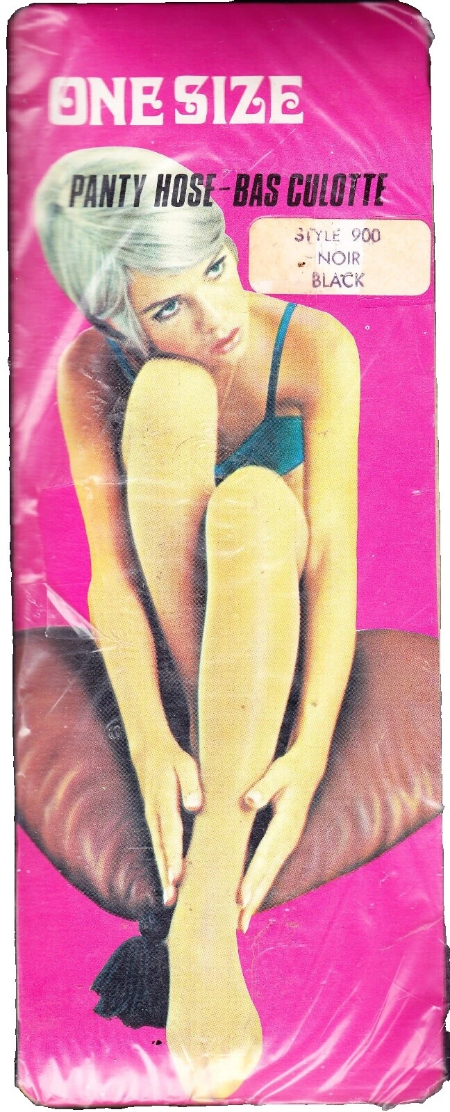 黑色 1970s 复古连裤袜、长袜女