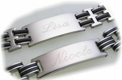 Braccialetto da Uomo Incl. Incisione Acciaio Inox Con Caucciù 22 CM Id Nastro - Foto 5 di 6