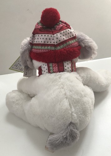Hugfun St Jude Gray White Puppy 12”Dog Joey Red Hat Scarf Stuffed Plush Animal - Picture 10 of 10