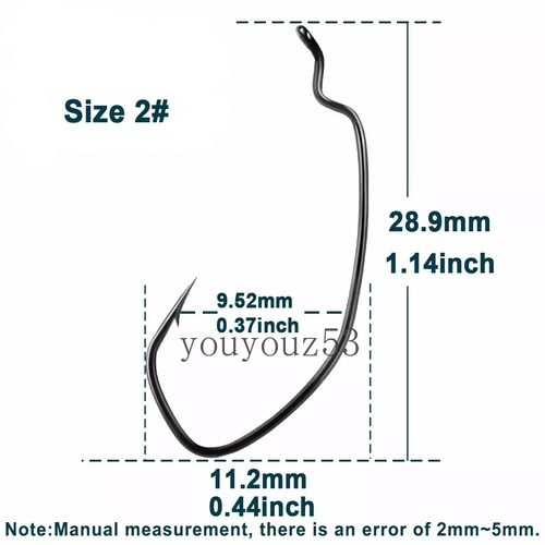 50pcs EWG Offset Worm Hook Soft Plastic Hook Wide Gap V-Type Fishing Hook 4-2/0# - Picture 8 of 18