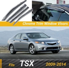 Fits Acura TSX 2009-2014 Chrome Trim Window Vent Rain Visor Wind Guard Deflector