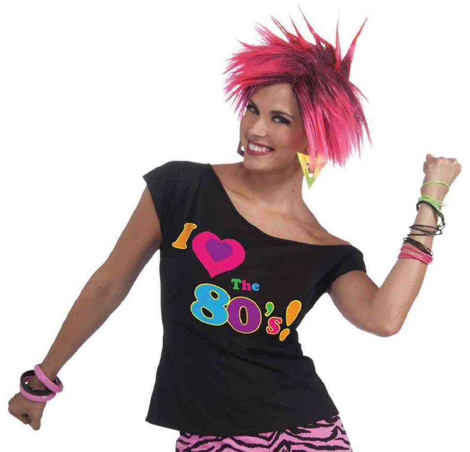 I Love The 80's Shirt Remix Retro Fancy Dress Halloween Adult Costume Accessory - Image 2 of 2