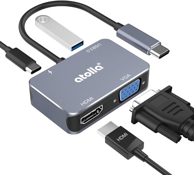 4 in 1 Aluminium USB Typ C Hub Multiport Adapter mit 4K HDMI VGA 1080P - UK