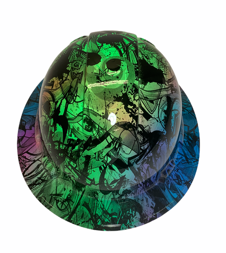 HydroDipped Hard Hat Ridgeline Full Brim Custom Blue Multi Color Double Graffiti - Picture 3 of 7