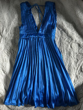 Sincerely Jules Blue Satin Pleated V-Neck Tie Strappy Sleeveless Short Dress S