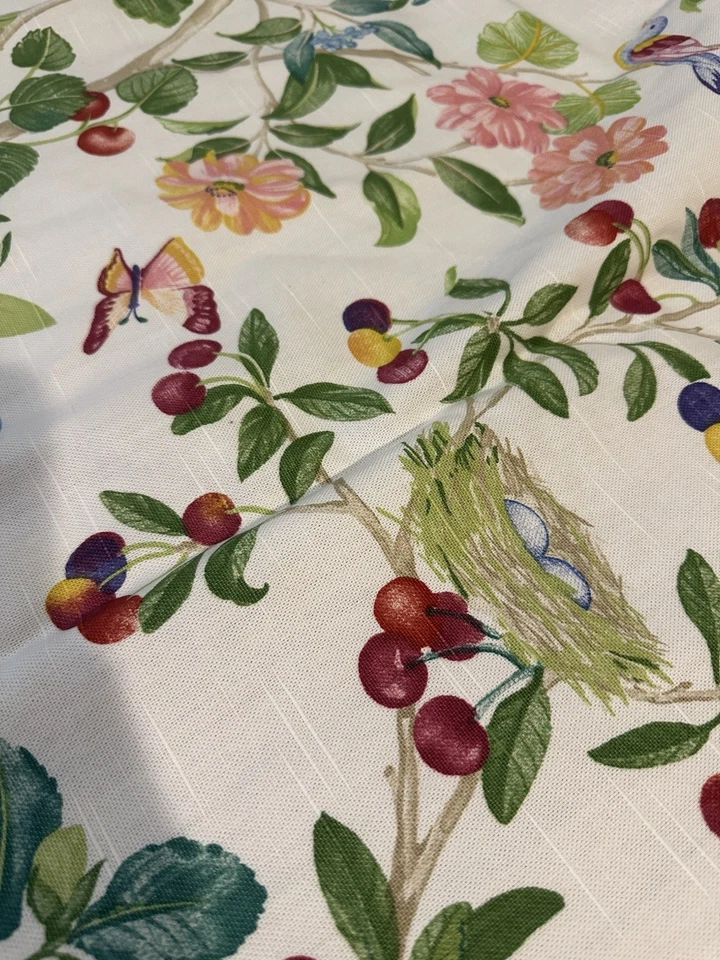 Very RARE Waverly Summer Tree Fabric Cotton Floral Fruit Birds GORGEOUS 55"X7 YD - Image 4 of 4