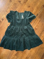 NWT Madewell Corduroy Aidy Square-Neck Green Corduroy Tiered Mini Dress - Size 6