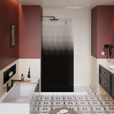 31.5''W x 72''H Walk-in Shower Door 1/4 inch Thick Black Gradient Tempered Glass