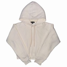Women's White Cropped Pullover Hoodie with Drawstring Size S