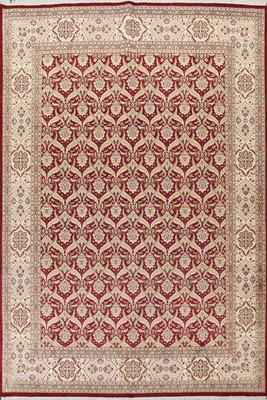 Vegetable Dye Traditional Red Wool & Silk Area Rug 8x10 Ft Living Room Wool Rug