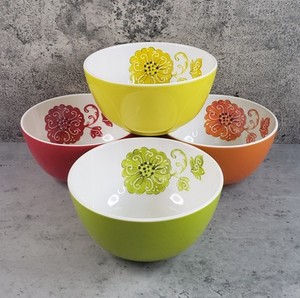 Laurie Gates Melamine Cereal Bowls Multi-Color Floral Set of 4