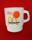 Vintage McDonalds SUN Anchor Hocking Fire King Milk Glass Coffee Mug 8 oz Cup
