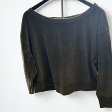 JoyLab Womens Olive Green Velour Cropped Sweatshirt Boat Neck Small VN1989909